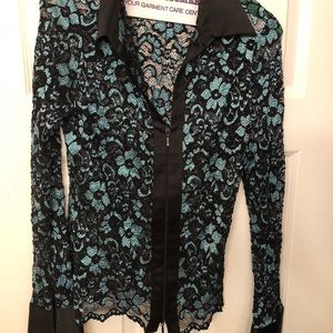 Caché zipper laced floral blouse